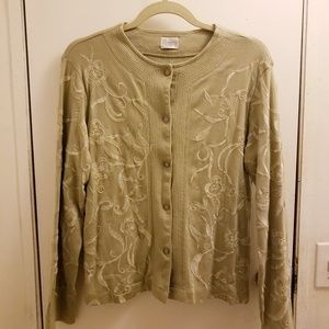 FINAL PRICE - Chico's Size 0 Khaki Embroidered Cardigan